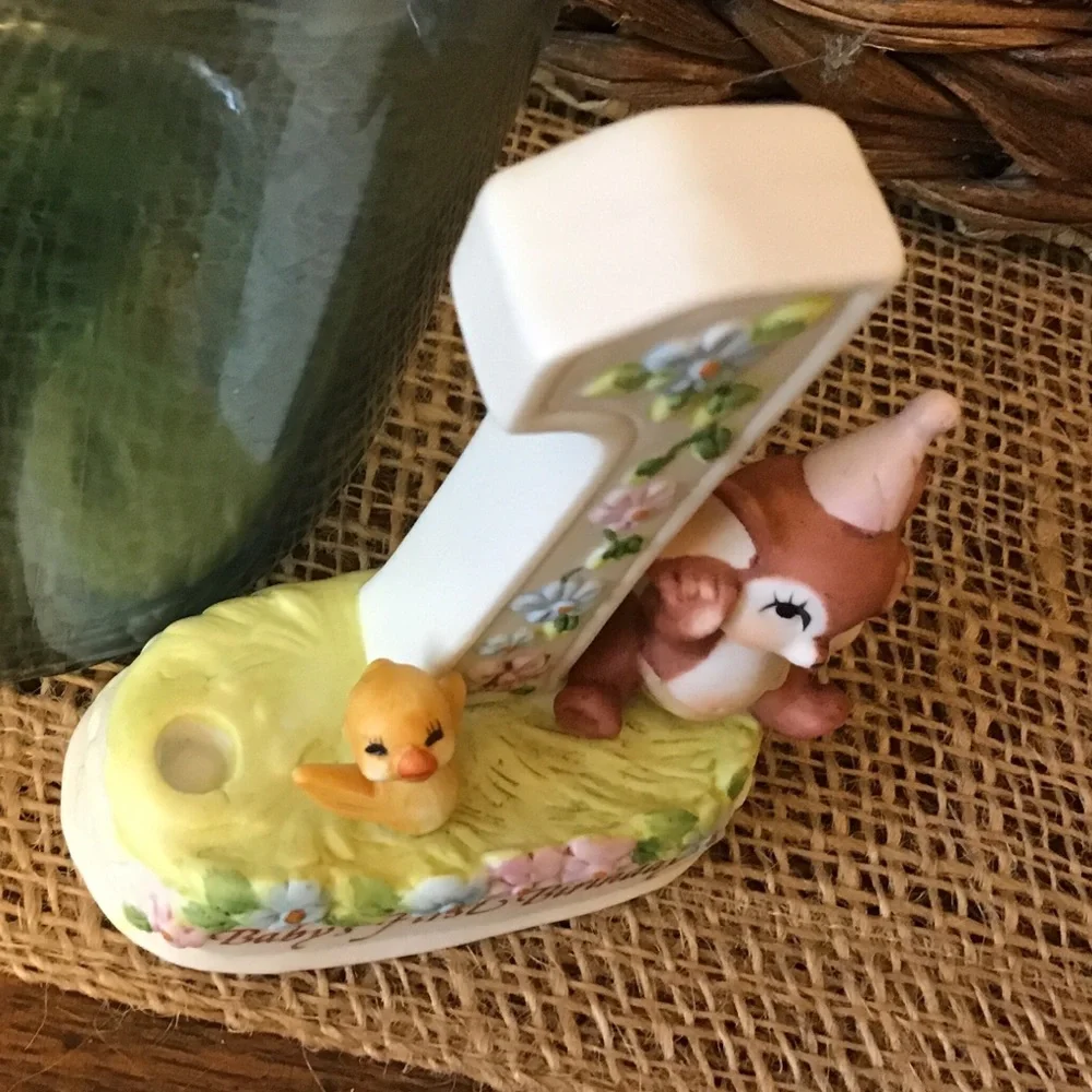 Vintage 80’s cake topper candle holder for first birthday.